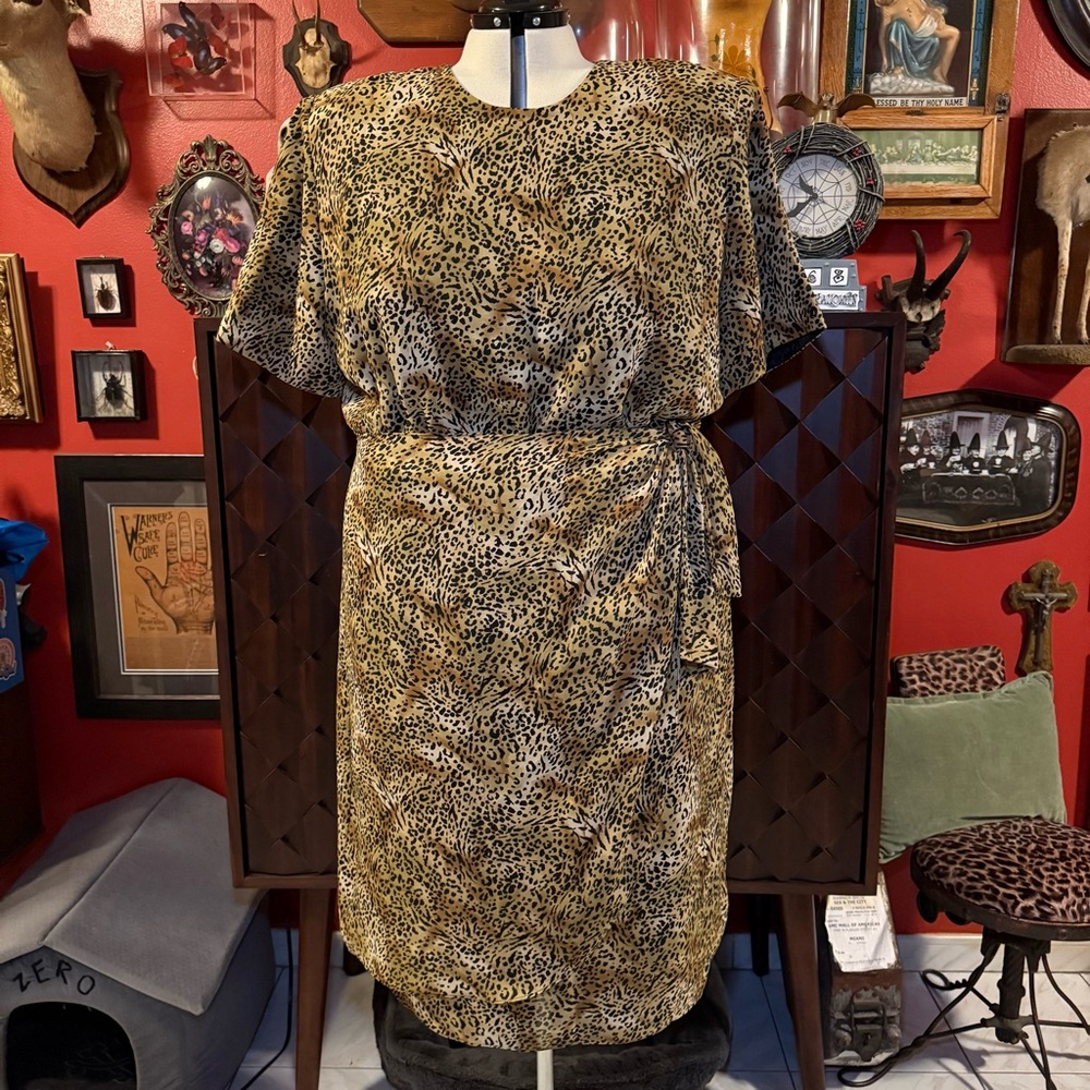 Vintage 1990's Jessica Howard Leopard Animal Print Sarong Wrap Dress SZ 24